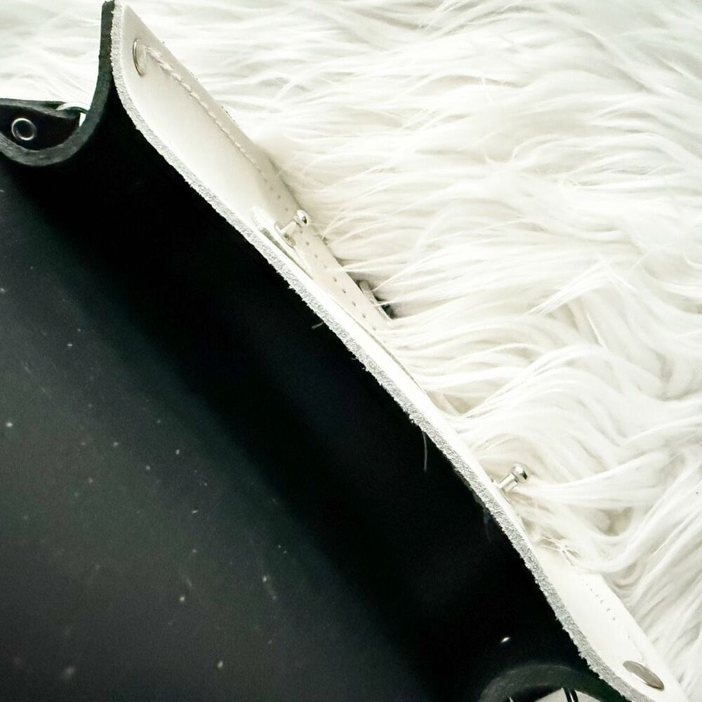 CAMBRIDGE SATCHEL COMPANY | Leather Mini Bag Black White Crossbody Colorblock - Picture 4 of 10